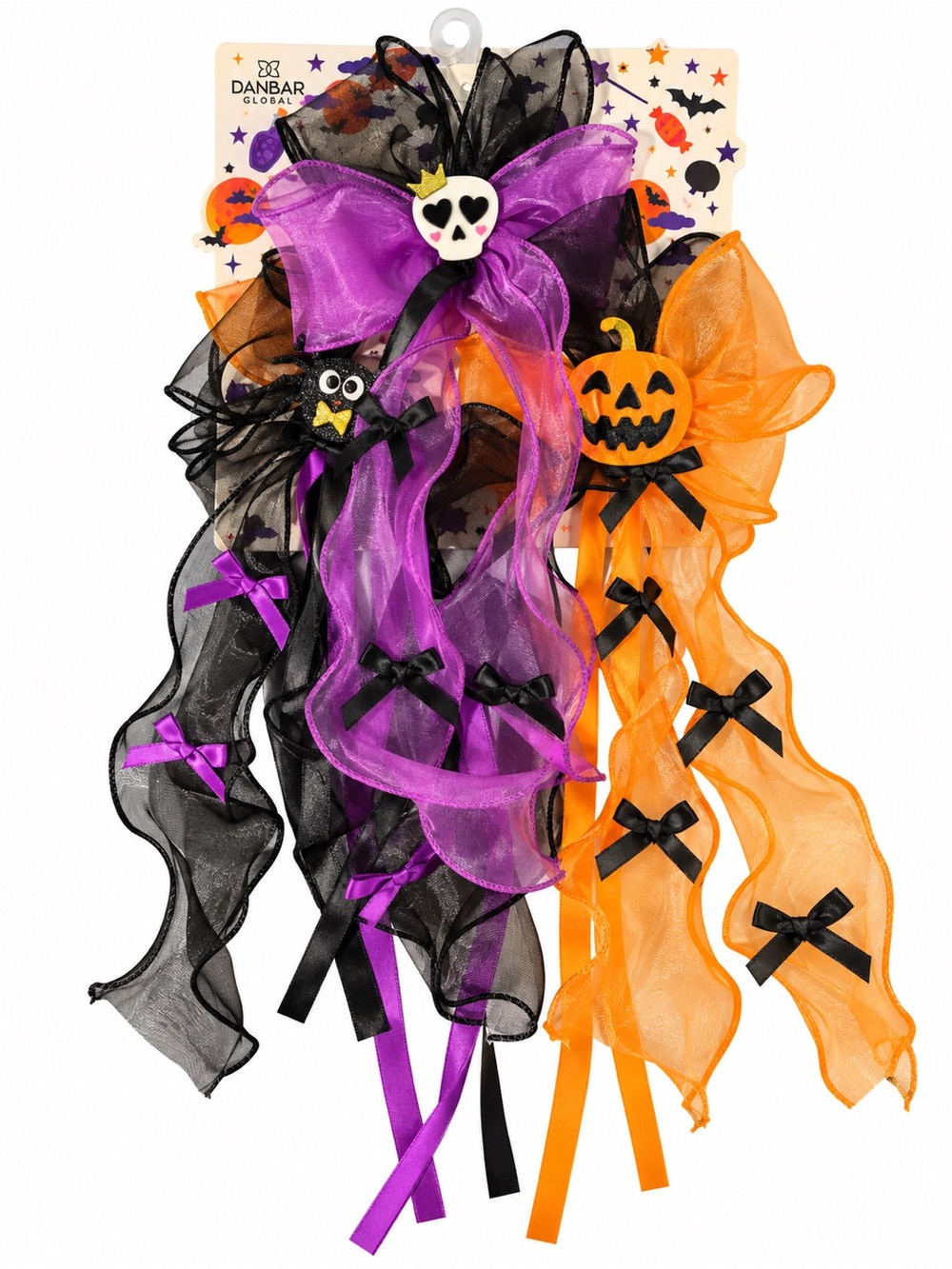 Danbar Cool Things Halloween Skull Pumpkin Ribbon Hair Bow NWT